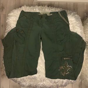 Miss Me Green Embroidered Cargo Pants